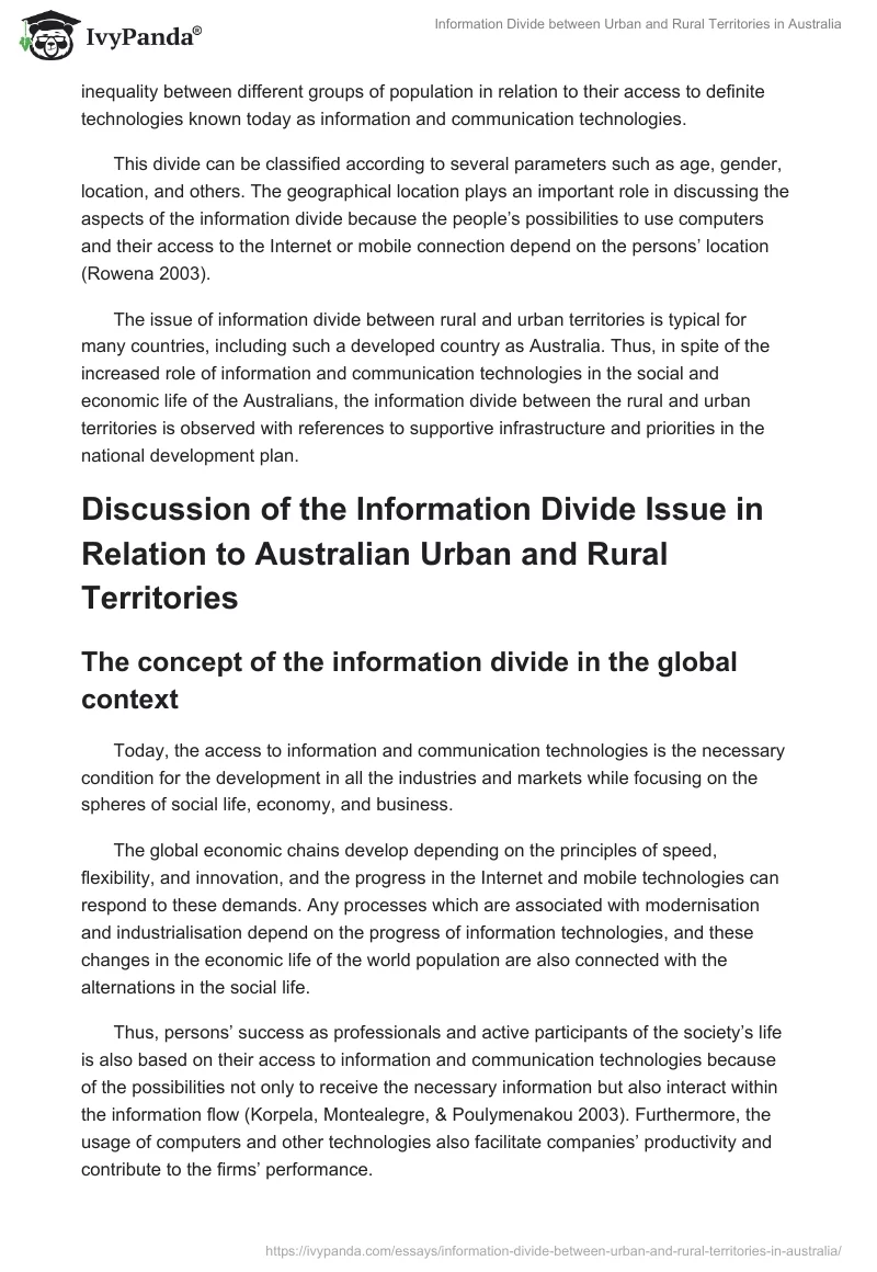 Information Divide between Urban and Rural Territories in Australia. Page 2