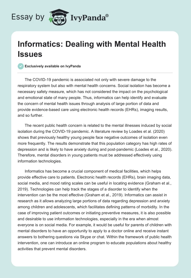 Informatics: Dealing with Mental Health Issues. Page 1