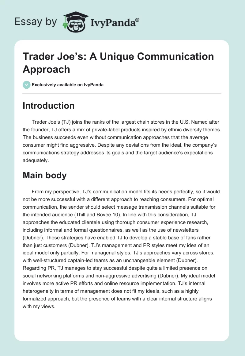 Trader Joe’s: A Unique Communication Approach. Page 1