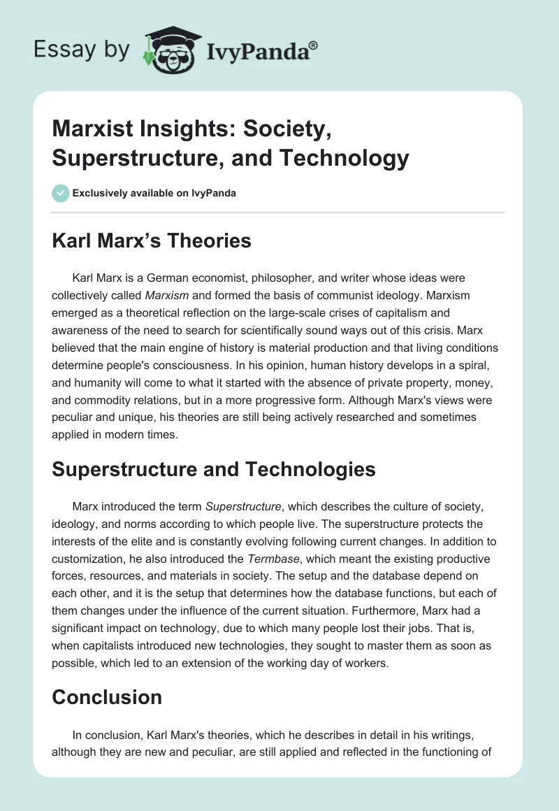 Marxist Insights: Society, Superstructure, and Technology. Page 1