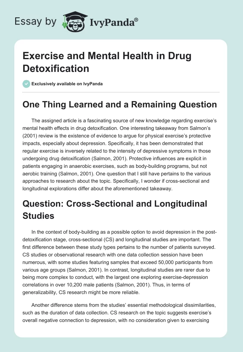 Exercise and Mental Health in Drug Detoxification. Page 1