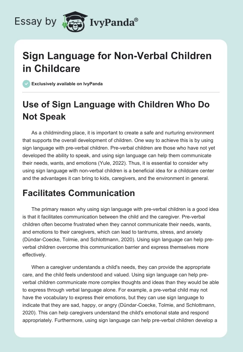 Sign Language for Non-Verbal Children in Childcare. Page 1