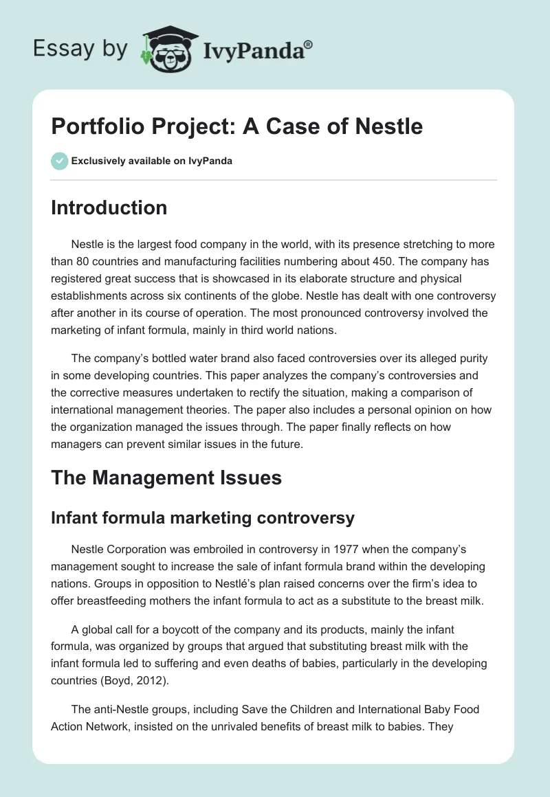 Portfolio Project: A Case of Nestle. Page 1