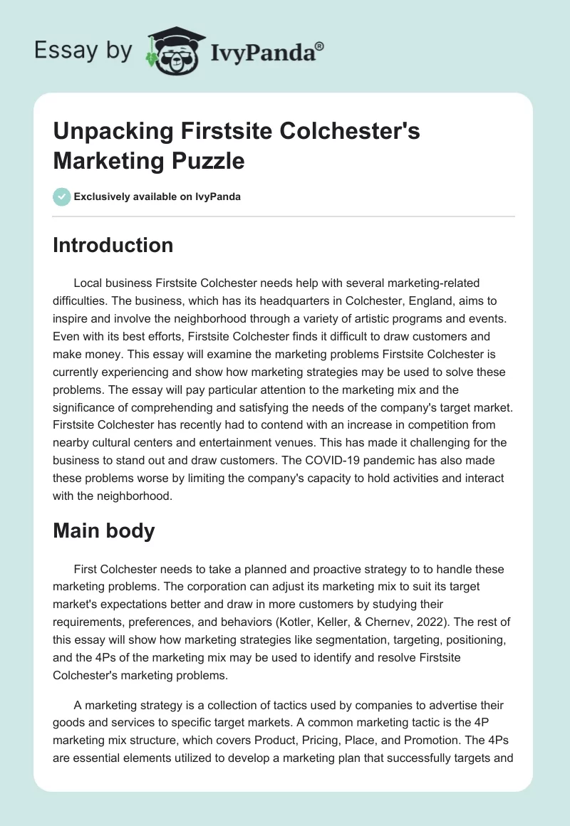 Unpacking Firstsite Colchester's Marketing Puzzle. Page 1