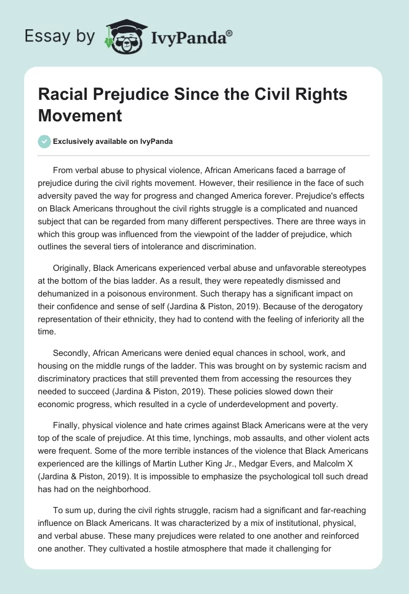 Racial Prejudice Since the Civil Rights Movement. Page 1