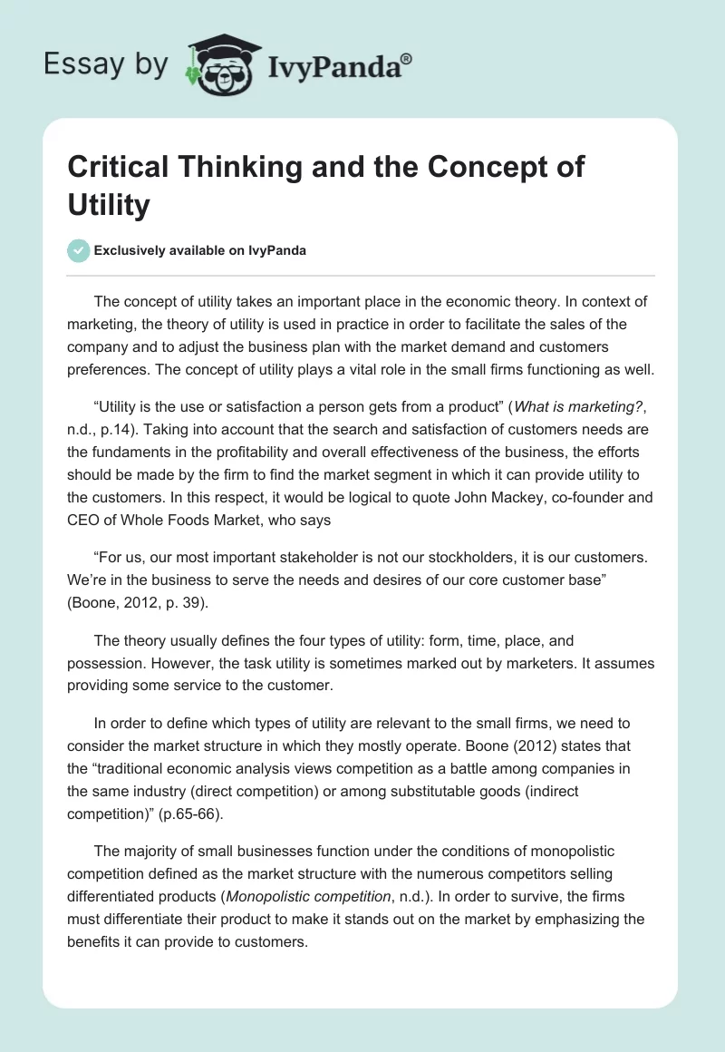 Critical Thinking and the Concept of Utility. Page 1