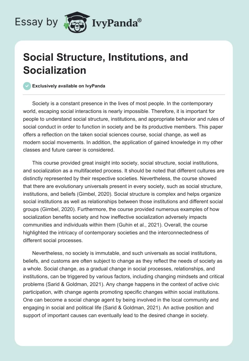 Social Structure, Institutions, and Socialization. Page 1
