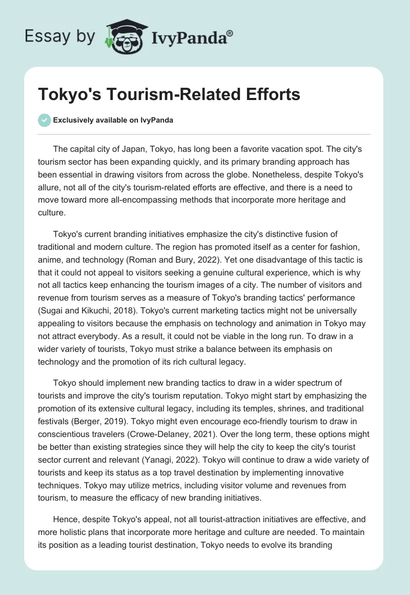 Tokyo's Tourism-Related Efforts. Page 1