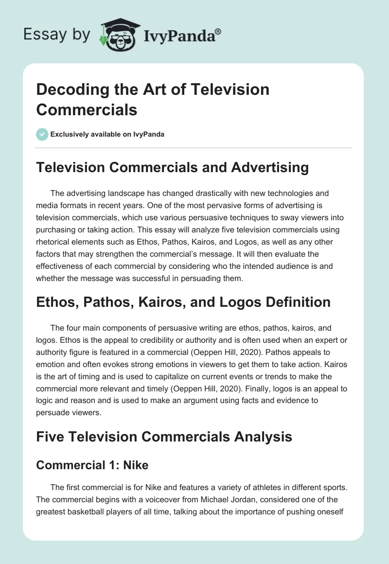 Decoding the Art of Television Commercials. Page 1