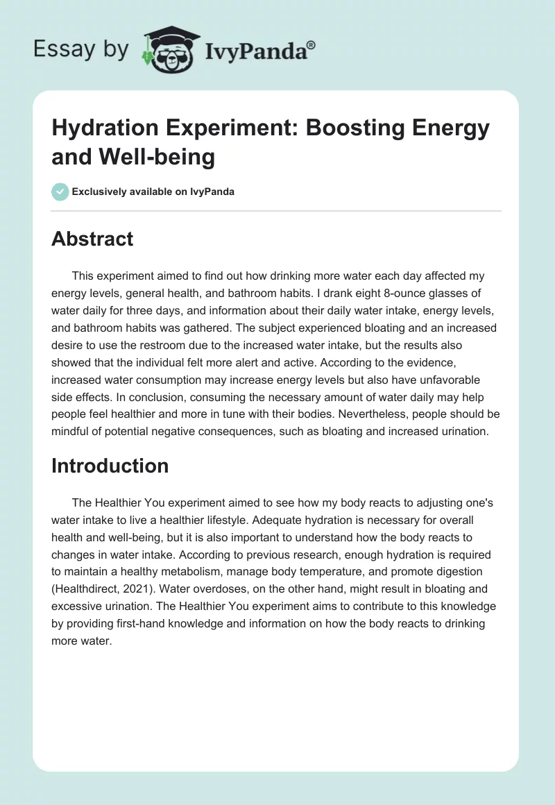 Hydration Experiment: Boosting Energy and Well-being. Page 1