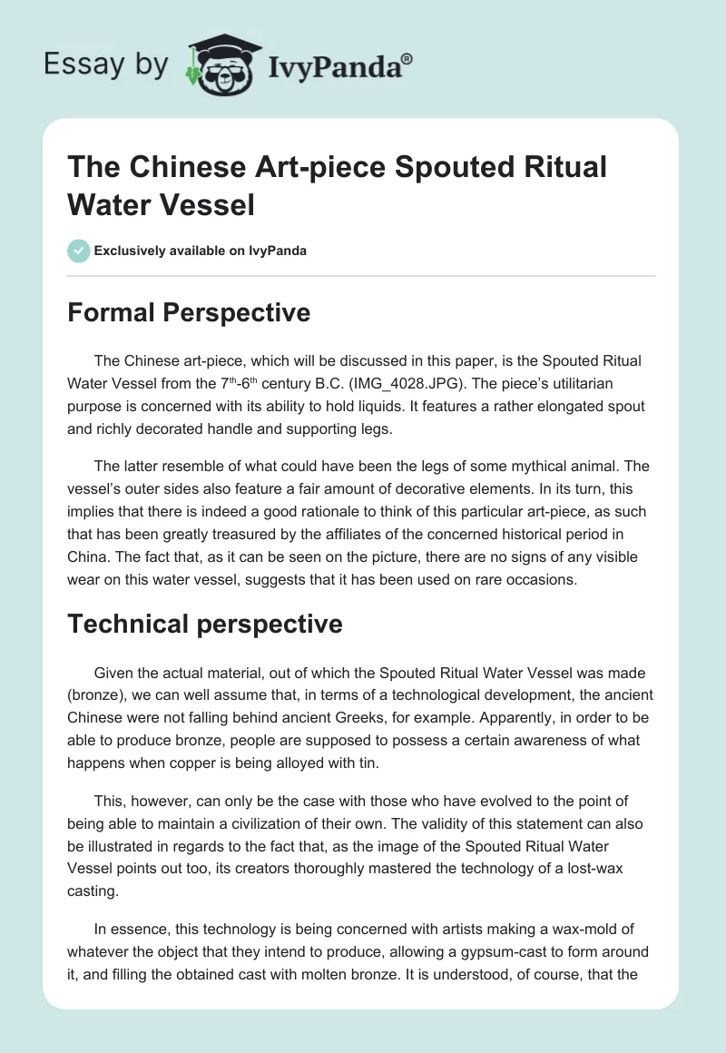 The Chinese Art-piece "Spouted Ritual Water Vessel". Page 1
