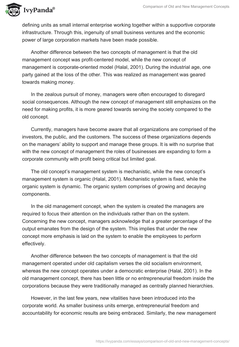 Comparison of Old and New Management Concepts. Page 2