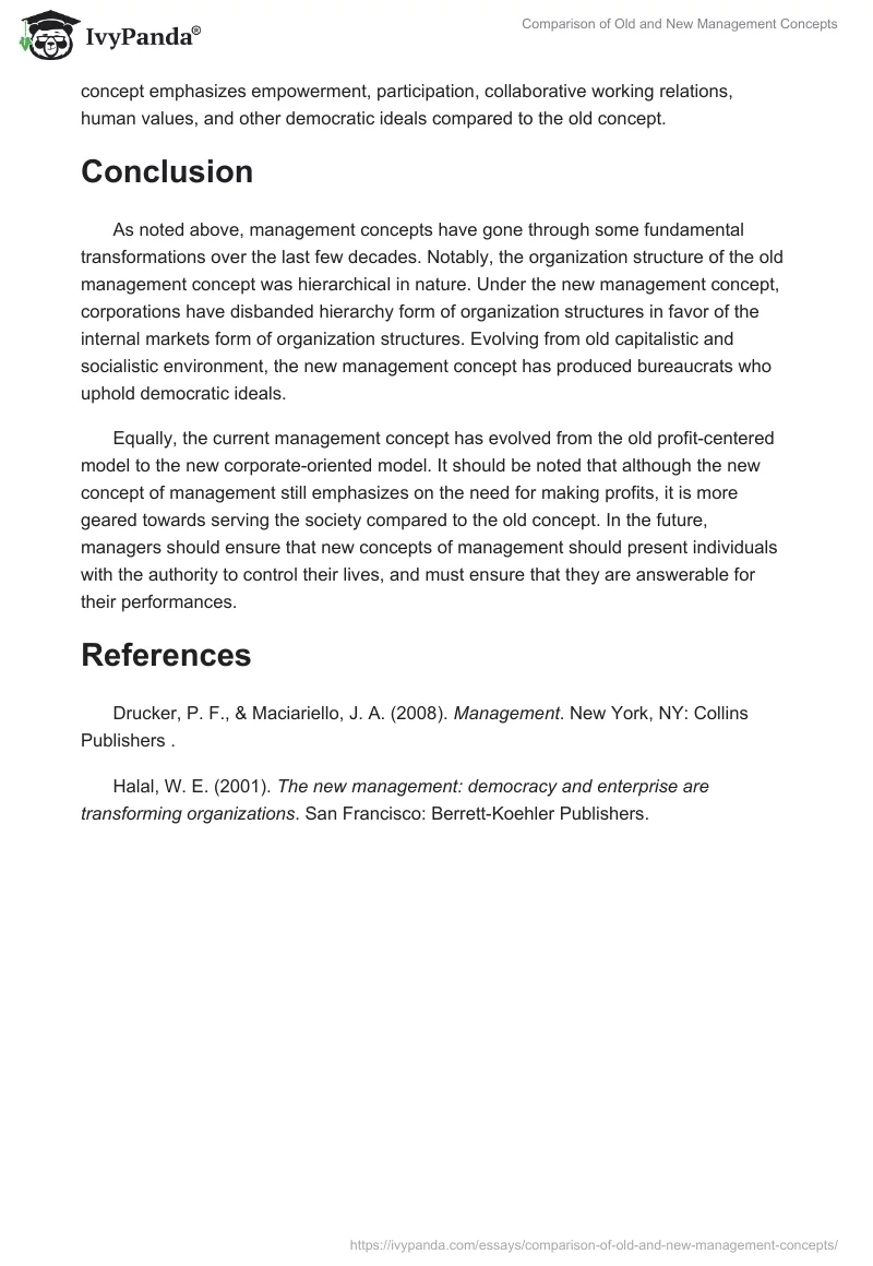Comparison of Old and New Management Concepts. Page 3