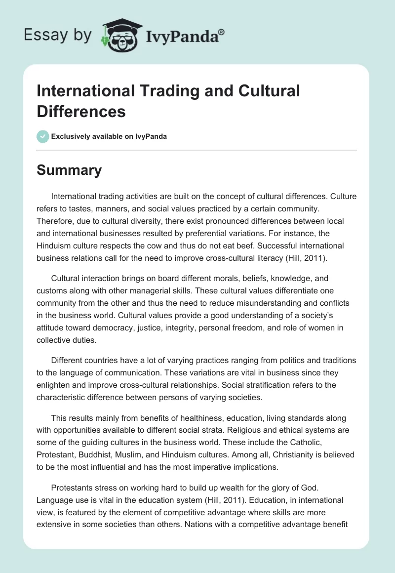 International Trading and Cultural Differences. Page 1