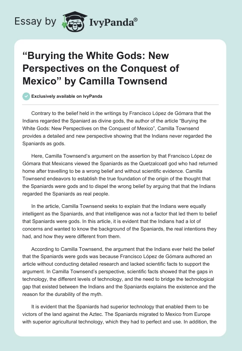 “Burying the White Gods: New Perspectives on the Conquest of Mexico” by Camilla Townsend. Page 1