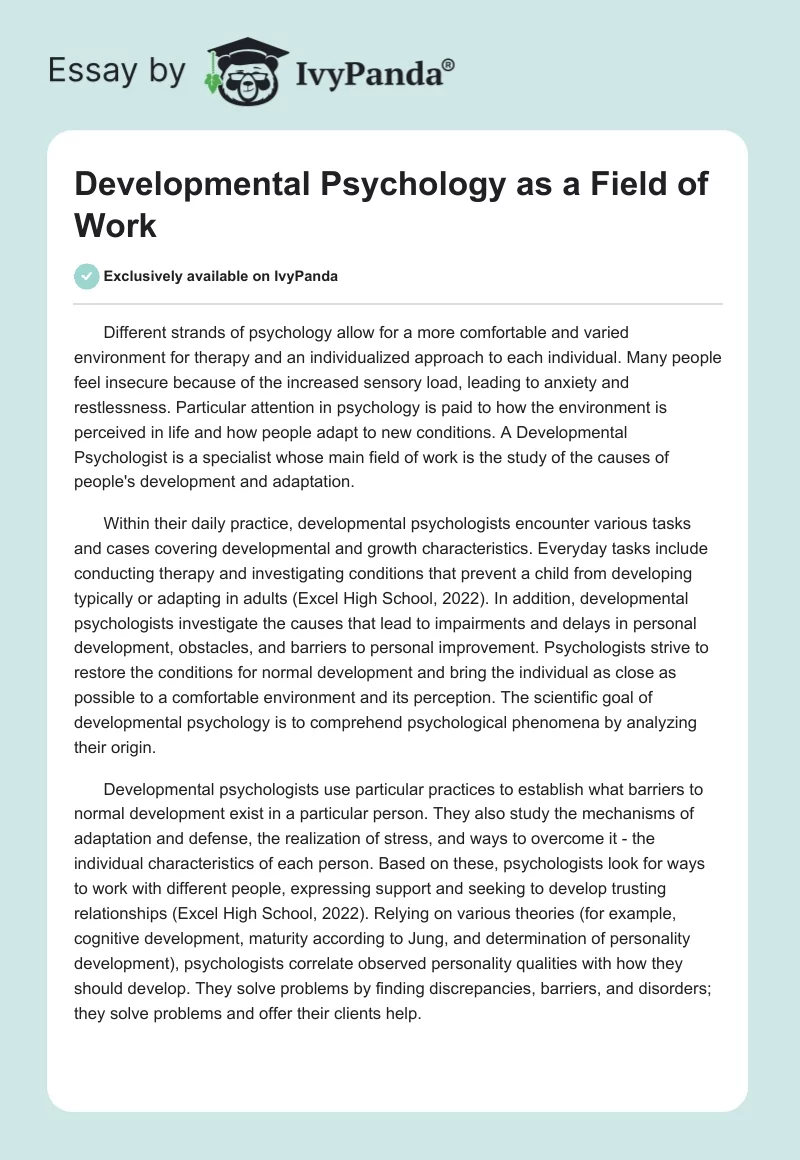 Developmental Psychology as a Field of Work. Page 1