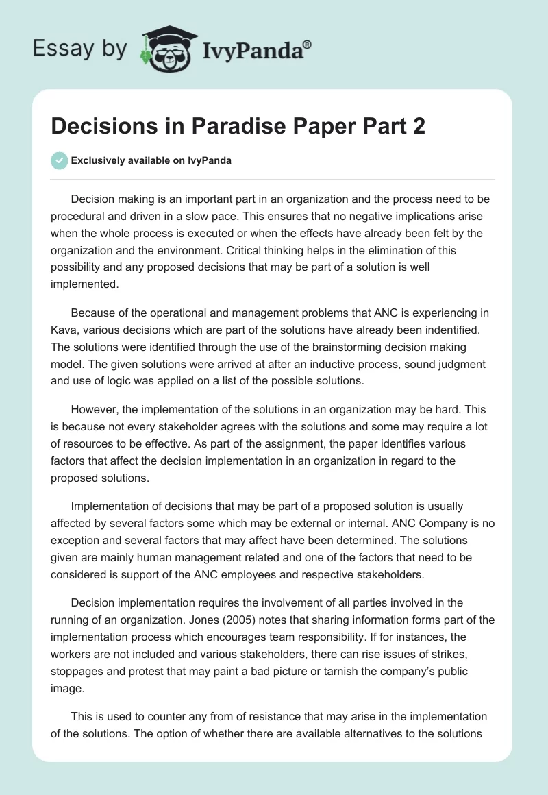 Decisions in Paradise Paper Part 2. Page 1