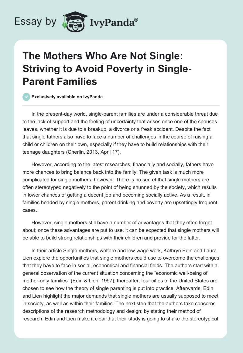 The Mothers Who Are Not Single: Striving to Avoid Poverty in Single-Parent Families. Page 1