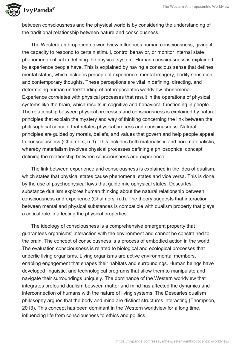 The Western Anthropocentric Worldview. Page 2