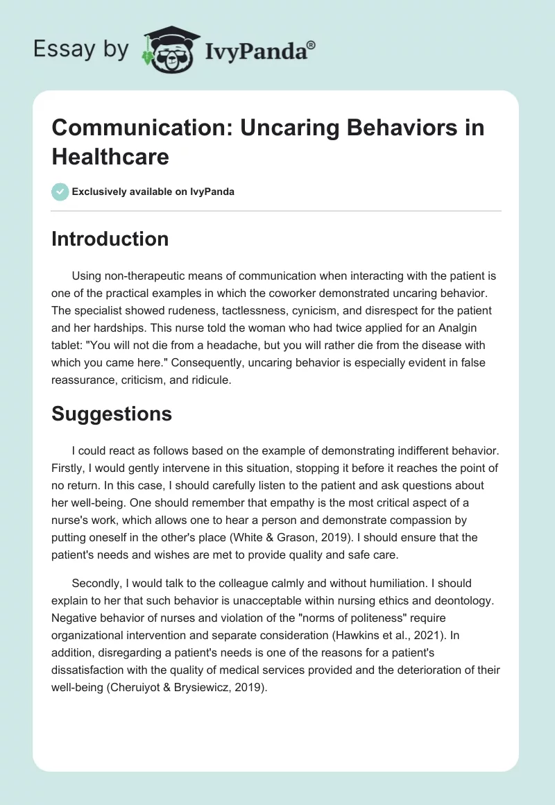 Communication: Uncaring Behaviors in Healthcare. Page 1