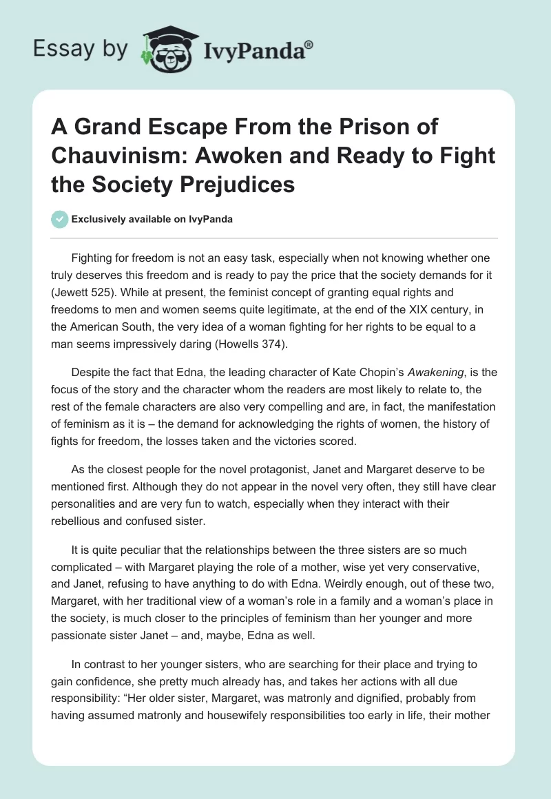 A Grand Escape From the Prison of Chauvinism: Awoken and Ready to Fight the Society Prejudices. Page 1