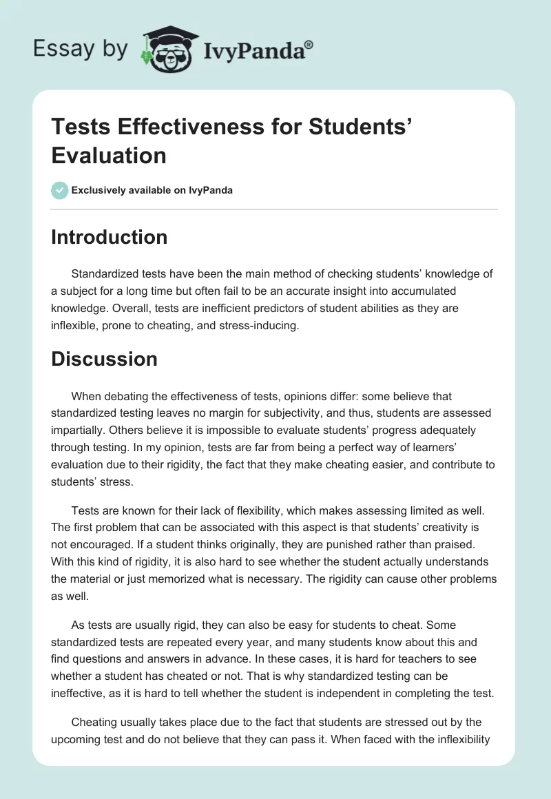 Tests Effectiveness for Students’ Evaluation. Page 1
