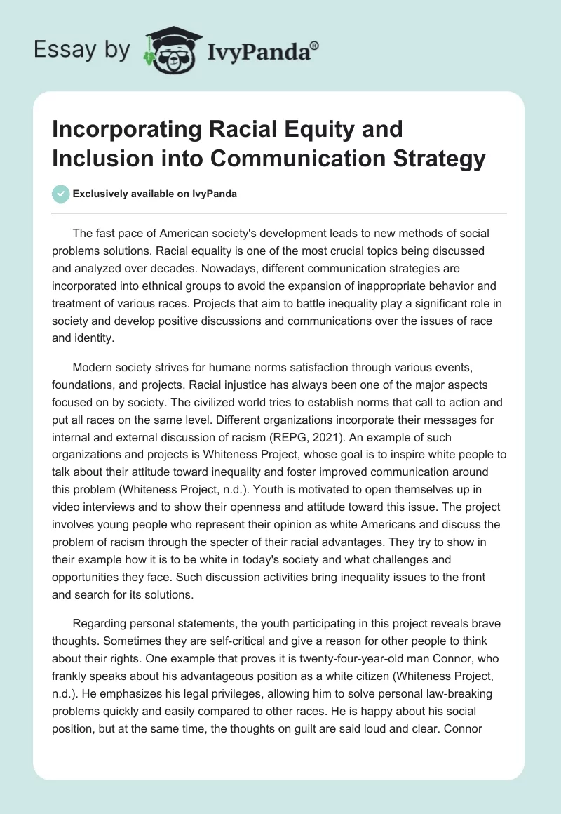 Incorporating Racial Equity and Inclusion into Communication Strategy. Page 1