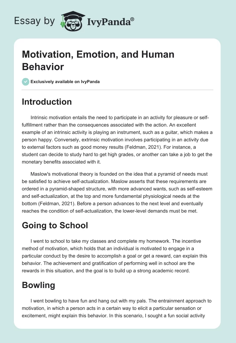 Motivation, Emotion, and Human Behavior. Page 1