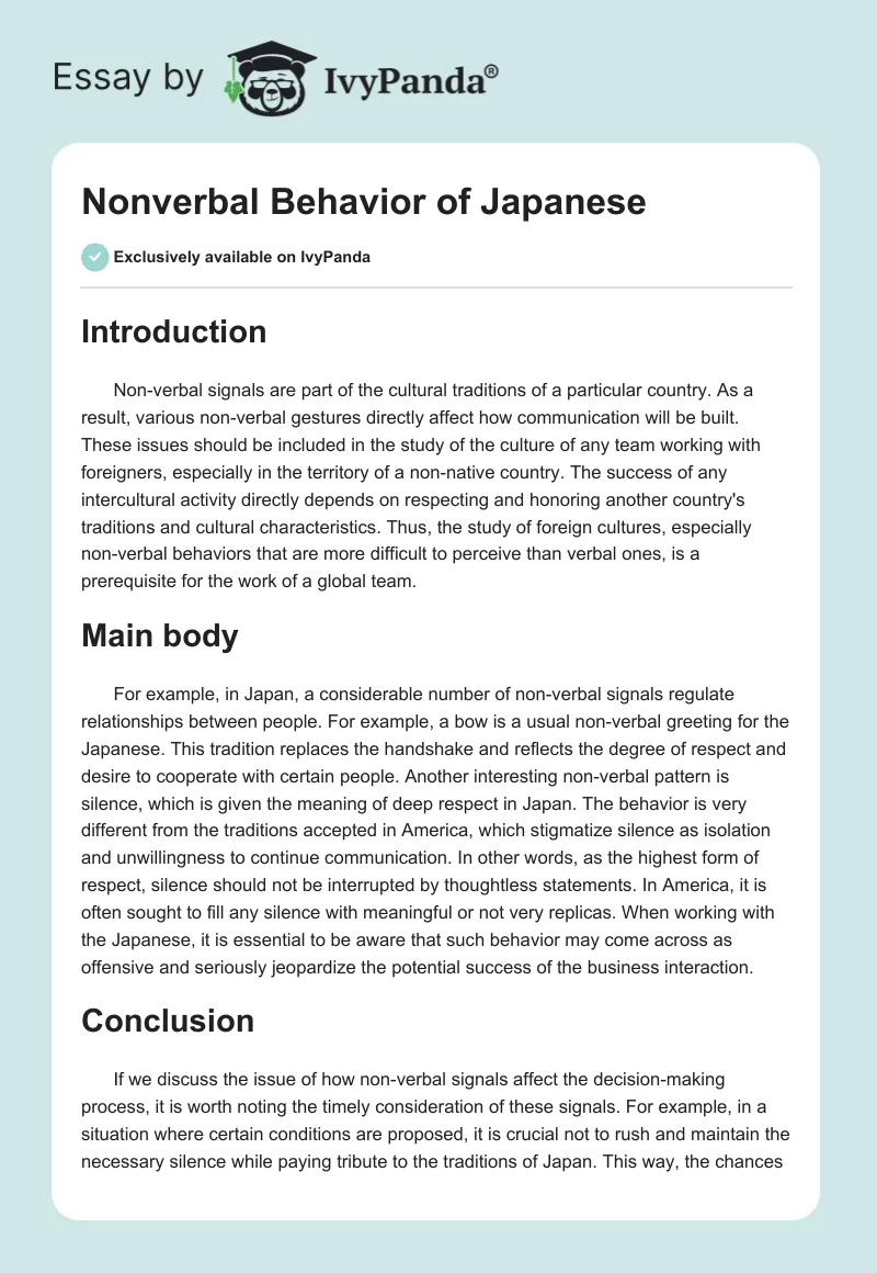 Nonverbal Behavior of Japanese. Page 1