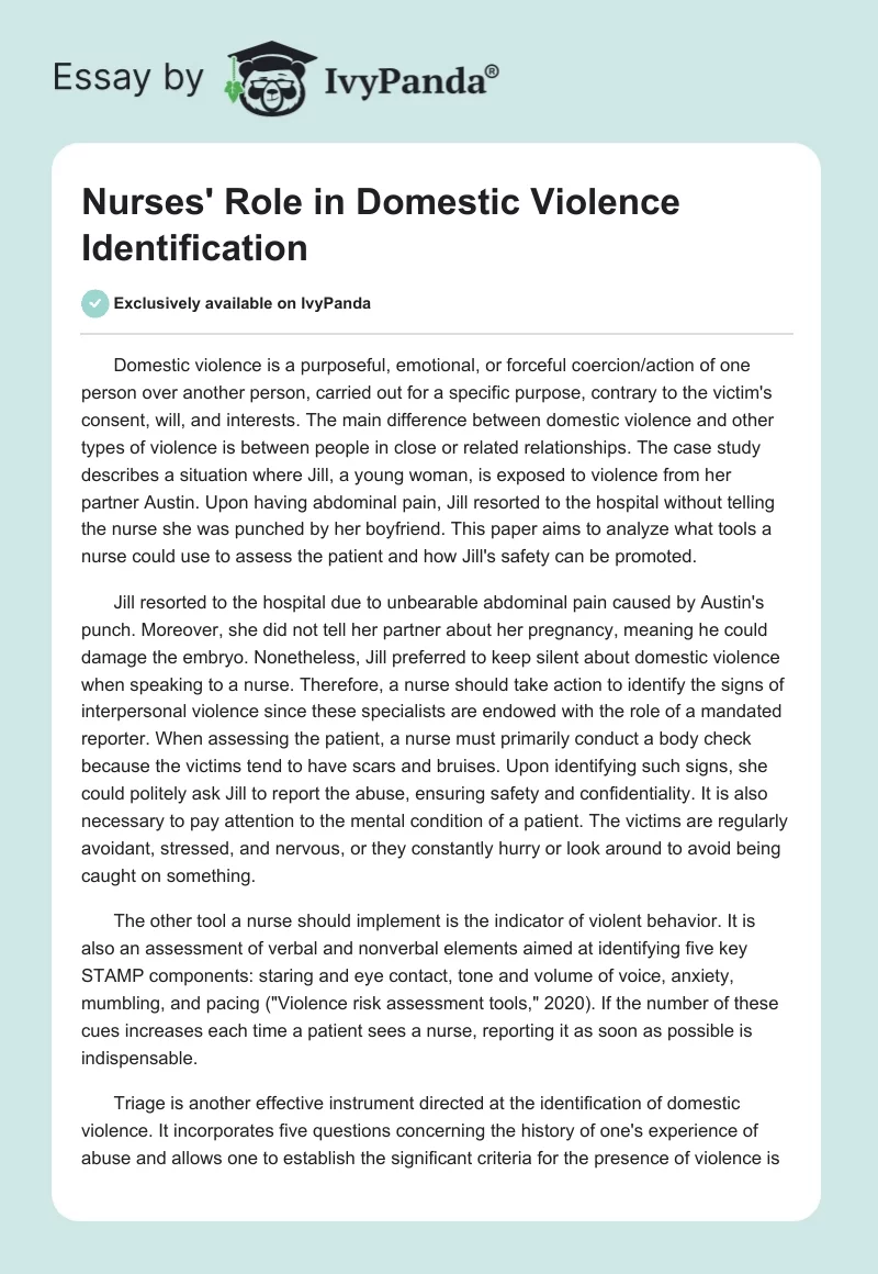 Nurses' Role in Domestic Violence Identification. Page 1