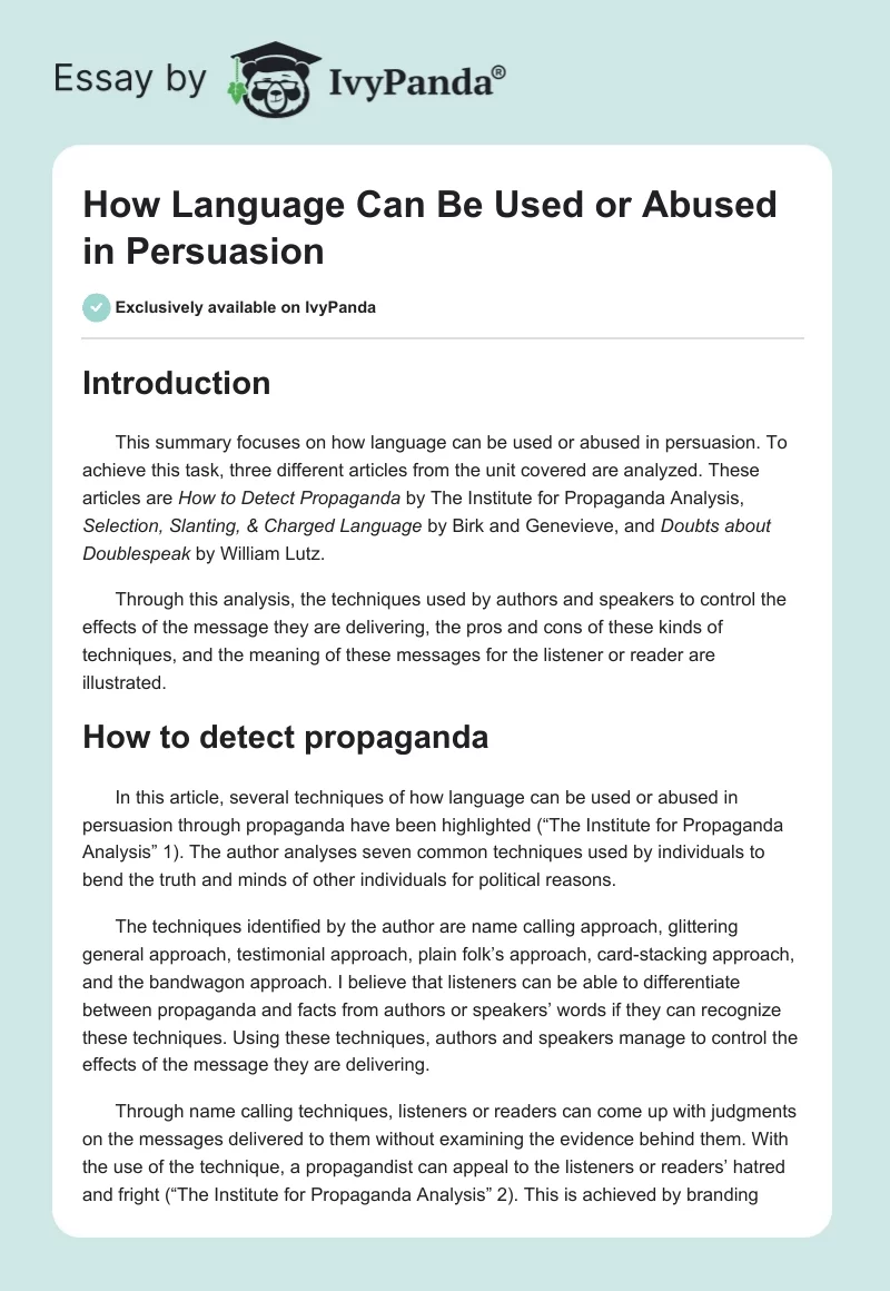 How Language Can Be Used or Abused in Persuasion. Page 1