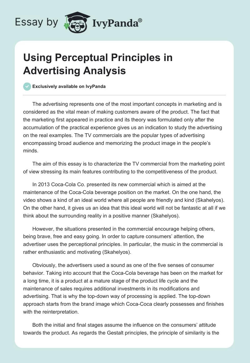 Using Perceptual Principles in Advertising Analysis. Page 1