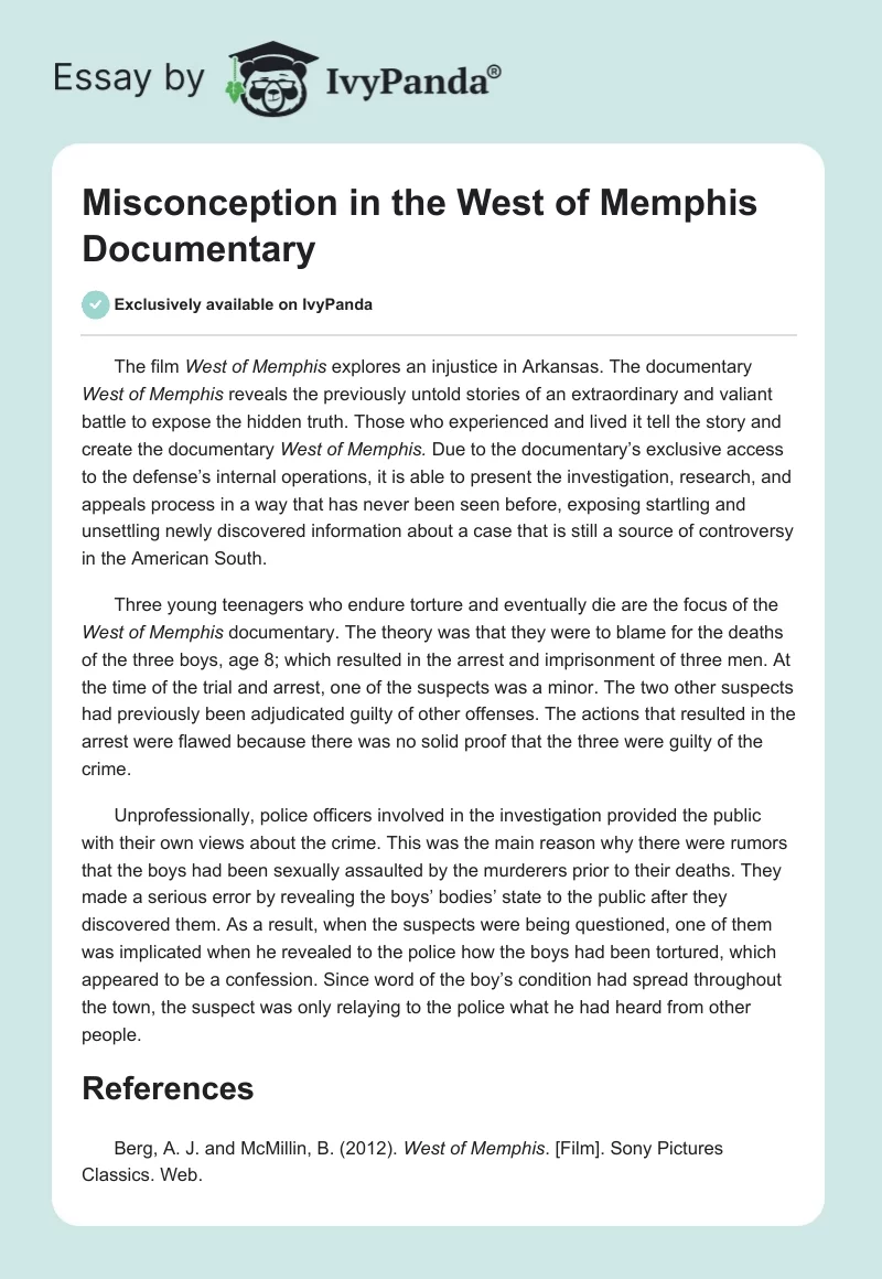 Misconception in the West of Memphis Documentary. Page 1