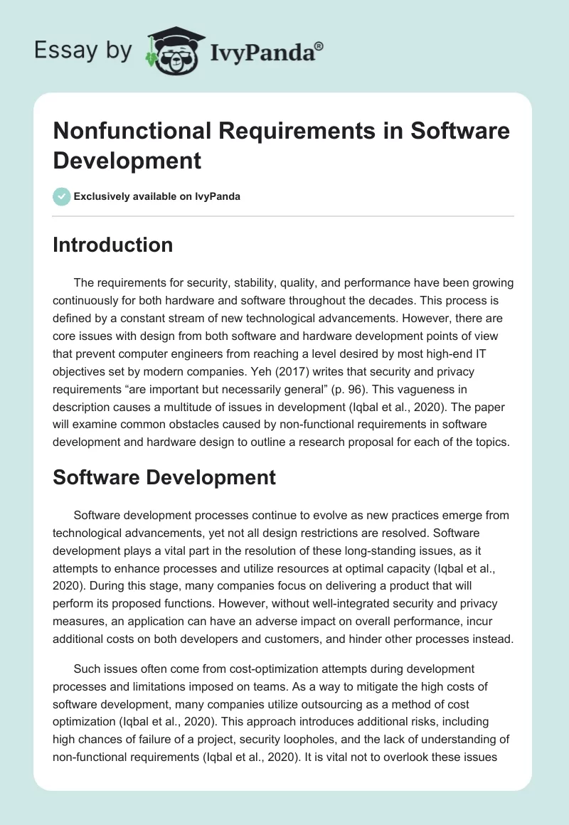 Nonfunctional Requirements in Software Development. Page 1