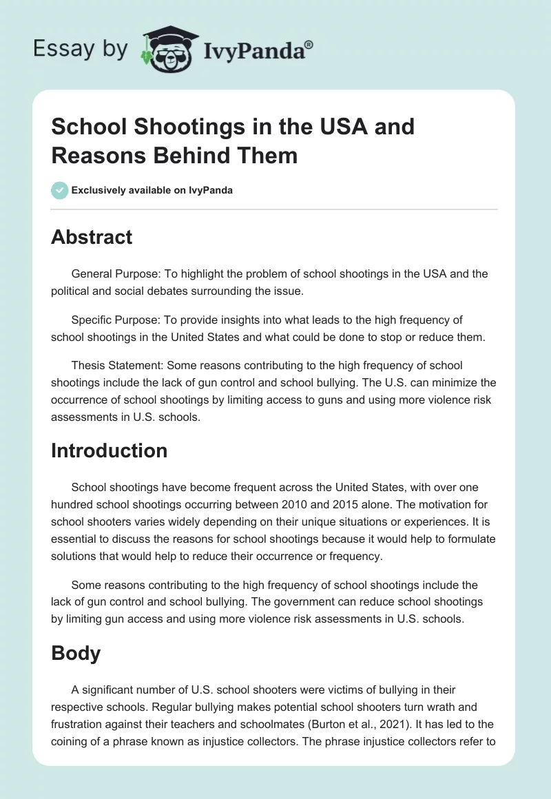 School Shootings in the USA and Reasons Behind Them. Page 1