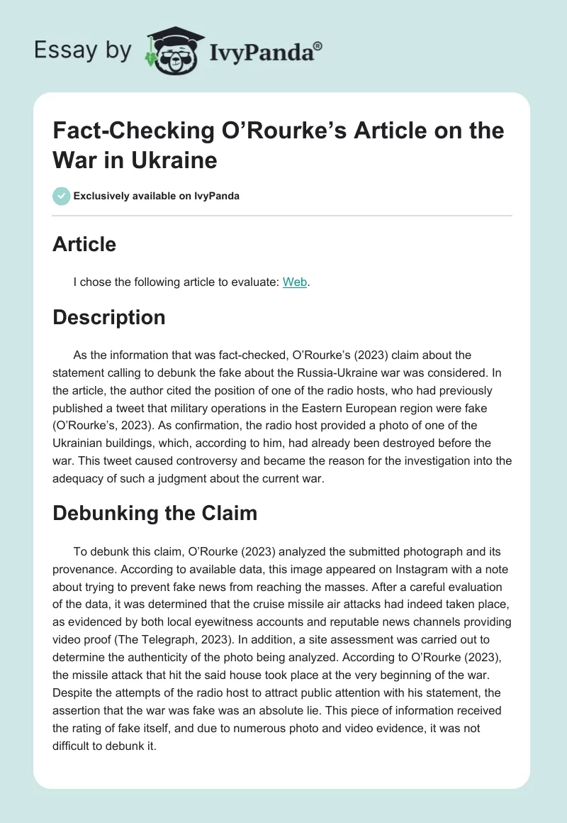 Fact-Checking O’Rourke’s Article on the War in Ukraine. Page 1