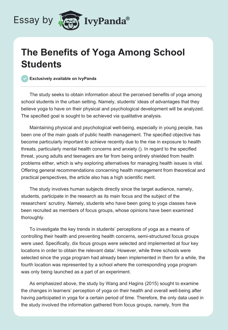 The Benefits of Yoga Among School Students. Page 1