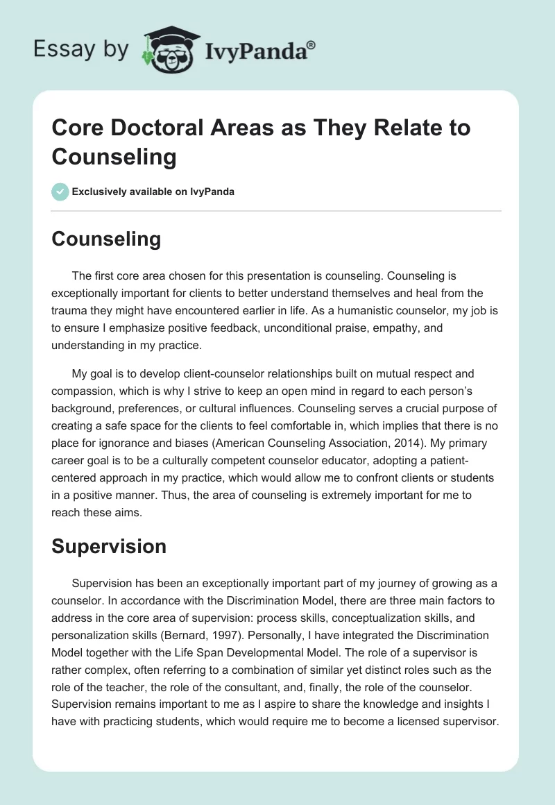 Core Doctoral Areas as They Relate to Counseling. Page 1