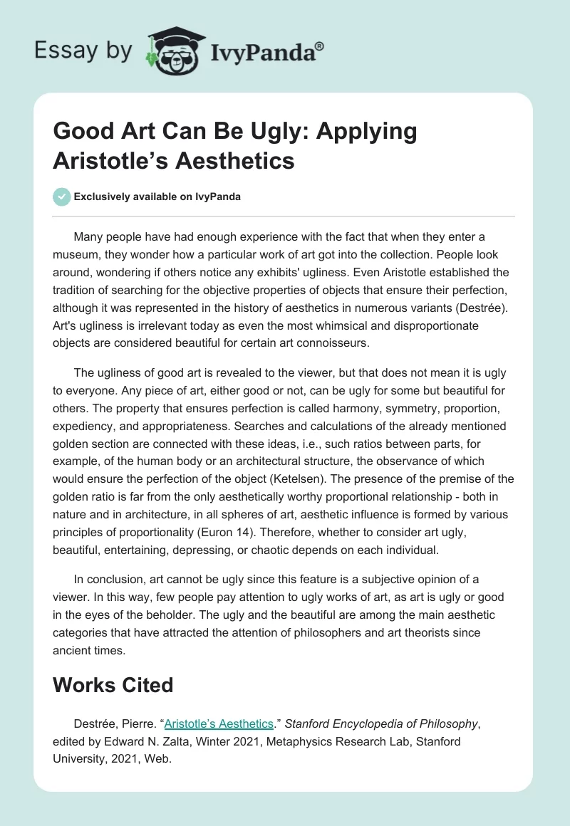 Good Art Can Be Ugly: Applying Aristotle’s Aesthetics. Page 1