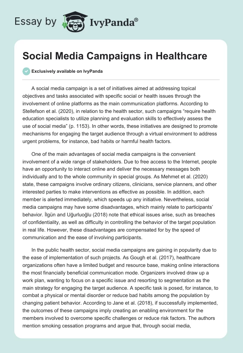 Social Media Campaigns in Healthcare. Page 1