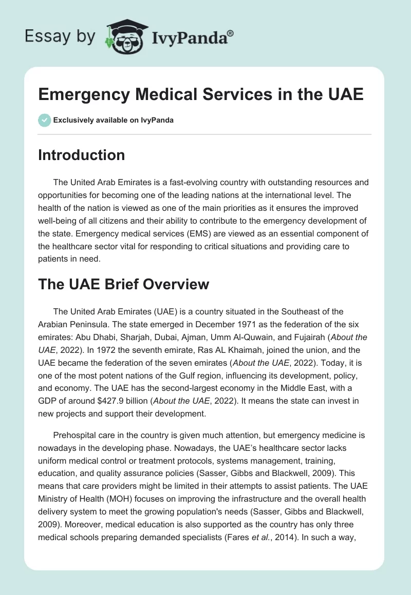 Emergency Medical Services in the UAE. Page 1