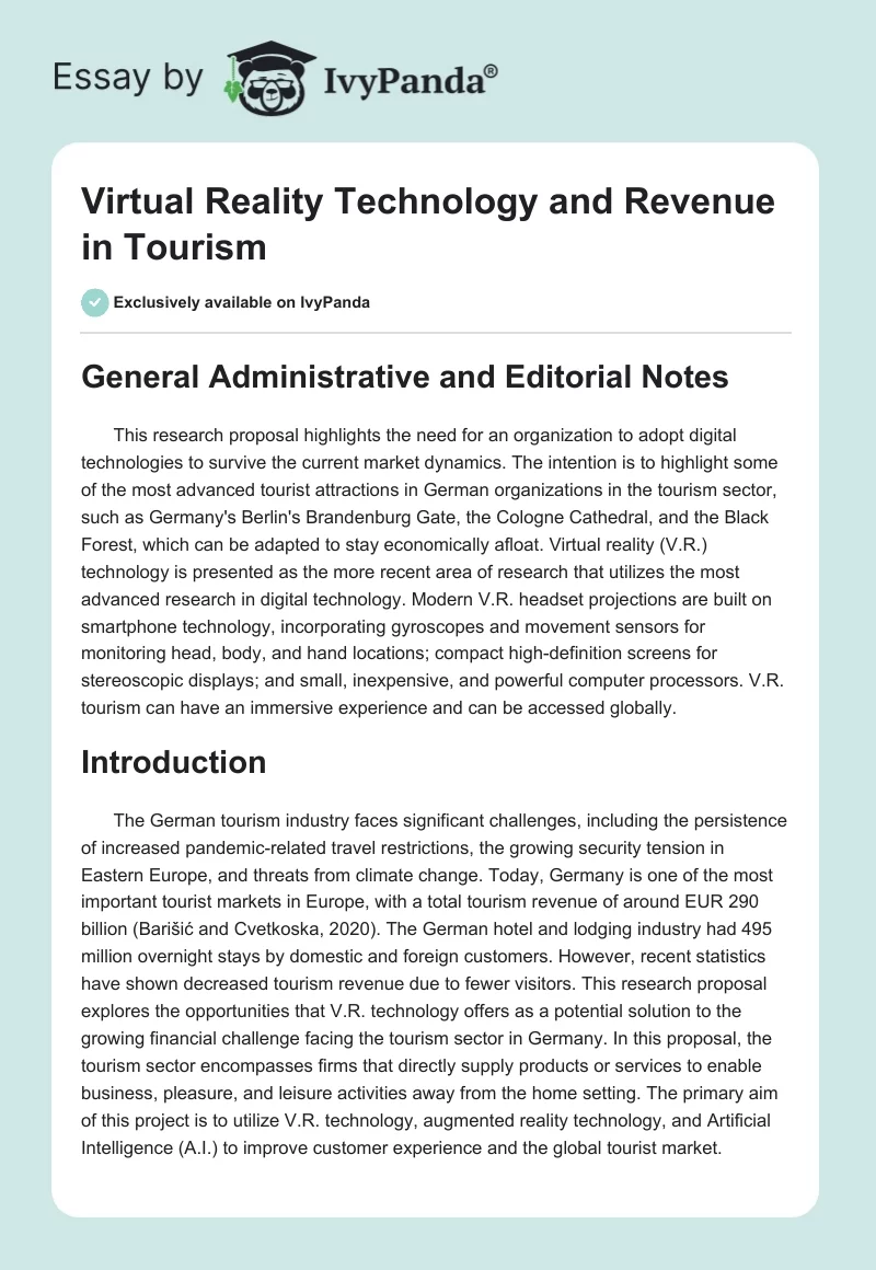 Virtual Reality Technology and Revenue in Tourism. Page 1