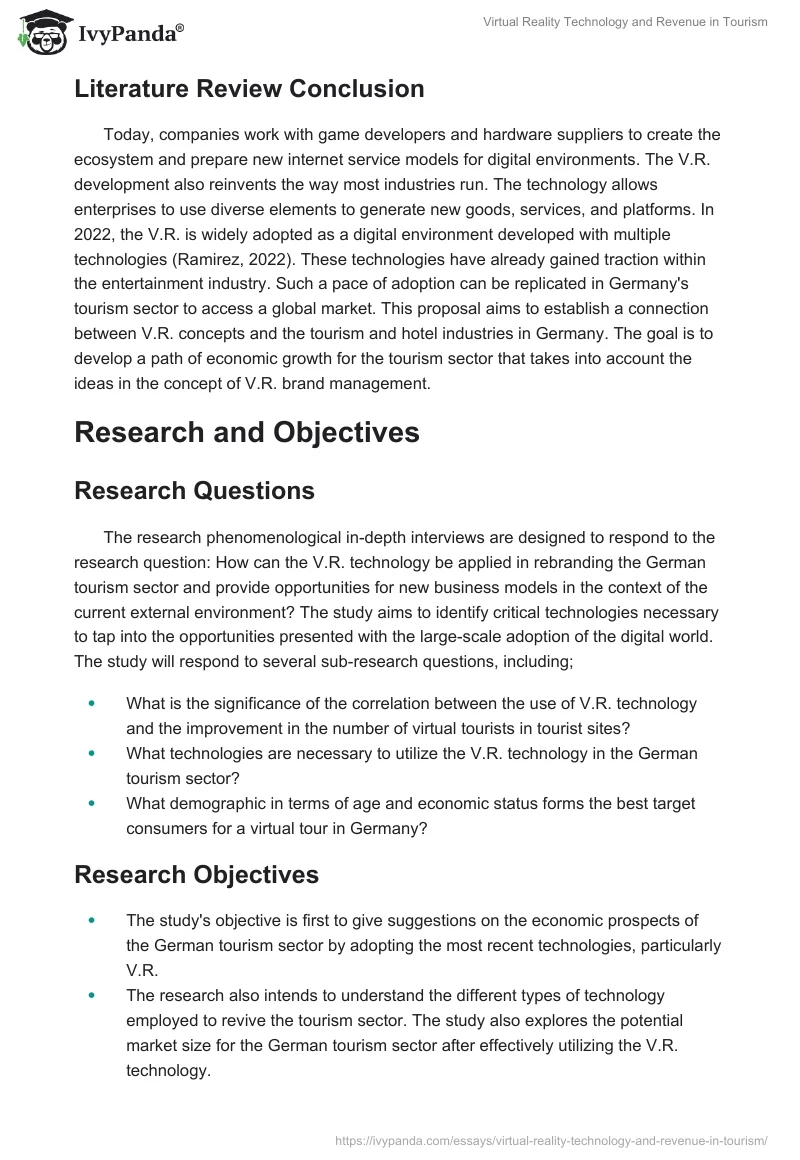 Virtual Reality Technology and Revenue in Tourism. Page 5
