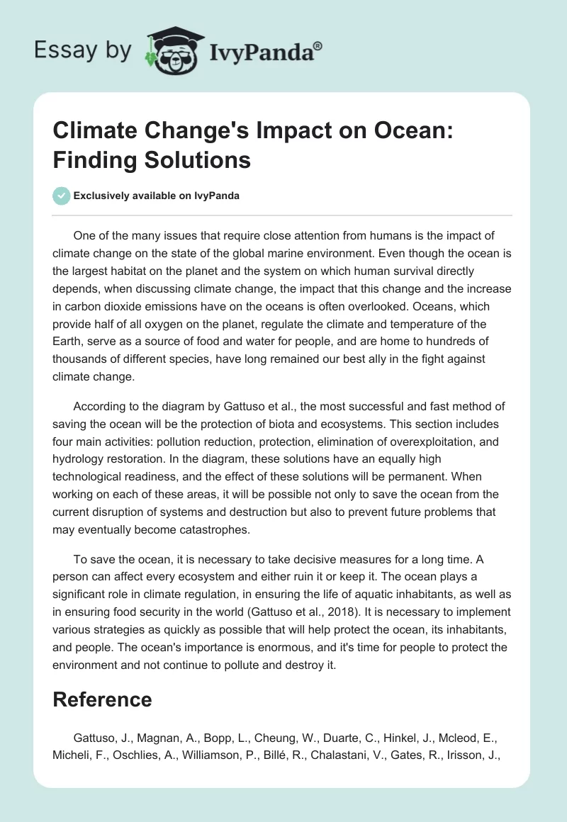 Climate Change's Impact on Ocean: Finding Solutions. Page 1