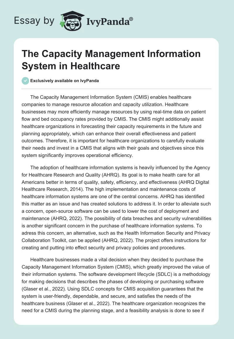 The Capacity Management Information System in Healthcare. Page 1