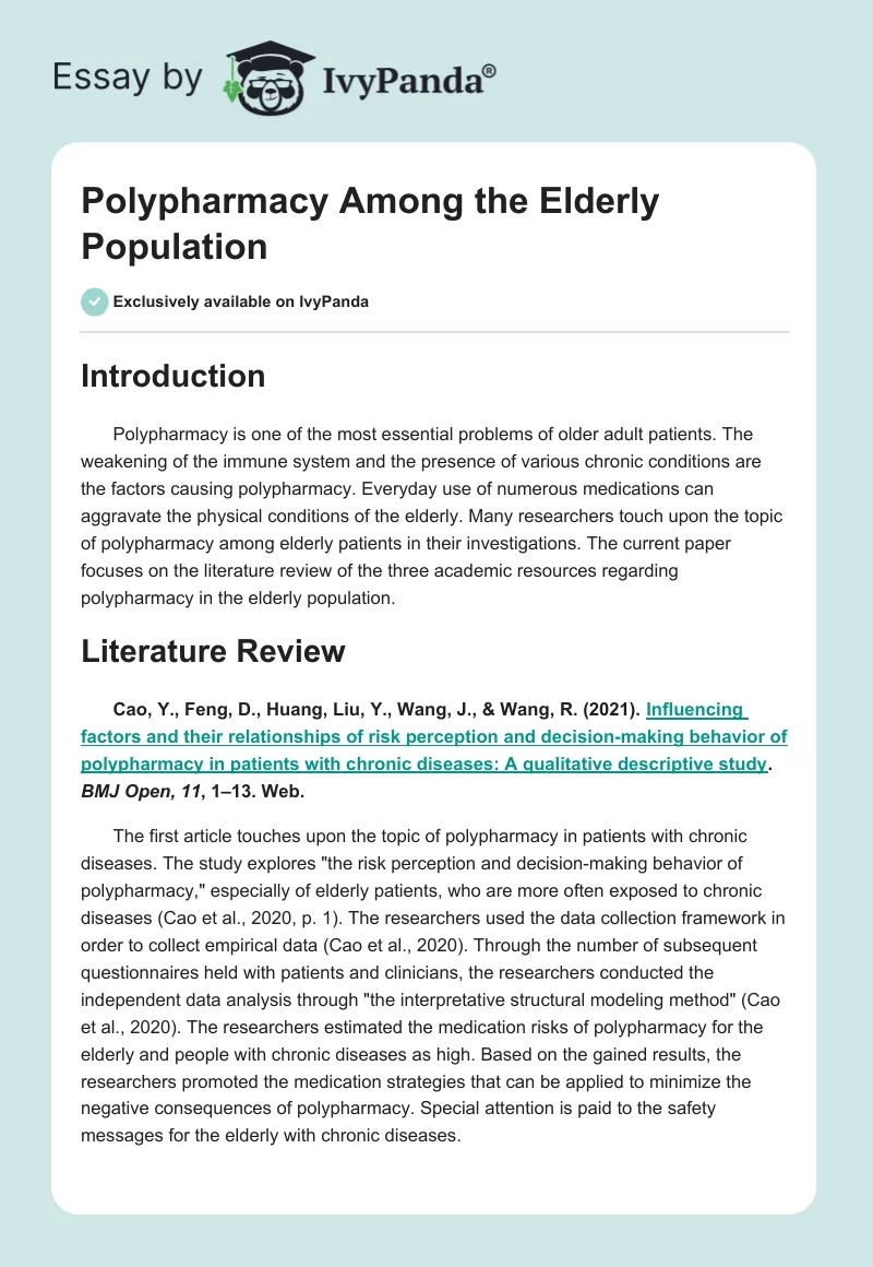 Polypharmacy Among the Elderly Population. Page 1