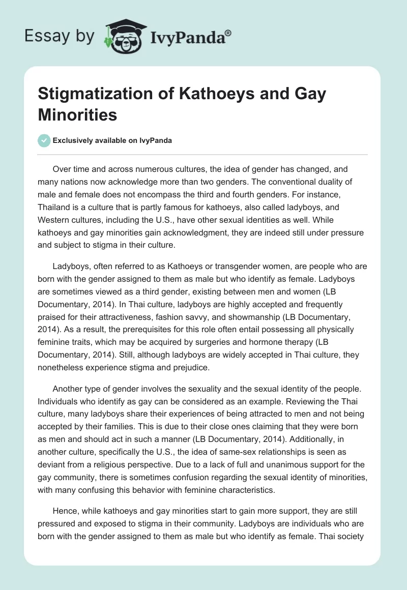 Stigmatization of Kathoeys and Gay Minorities. Page 1