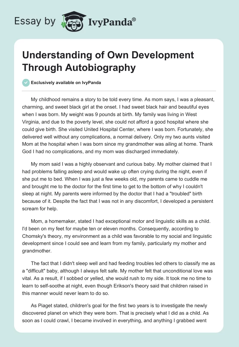 Understanding of Own Development Through Autobiography. Page 1