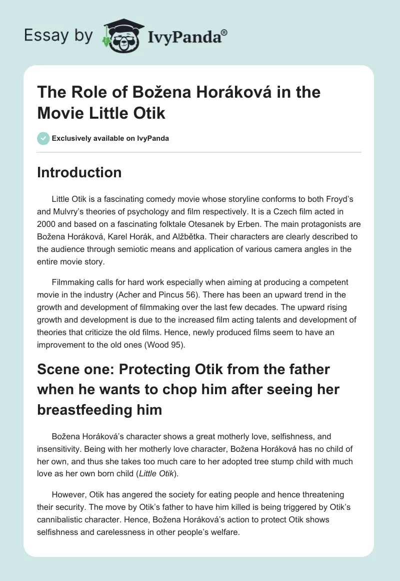 The Role of Božena Horáková in the Movie Little Otik. Page 1