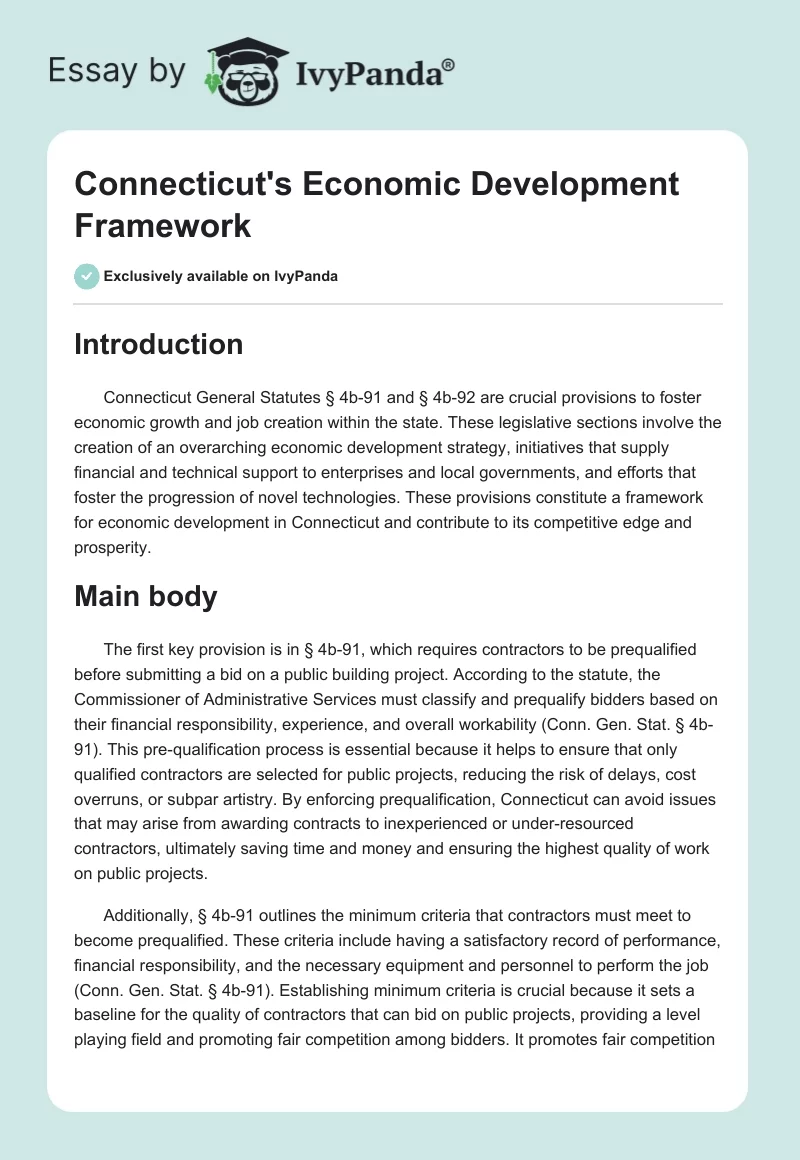 Connecticut's Economic Development Framework. Page 1